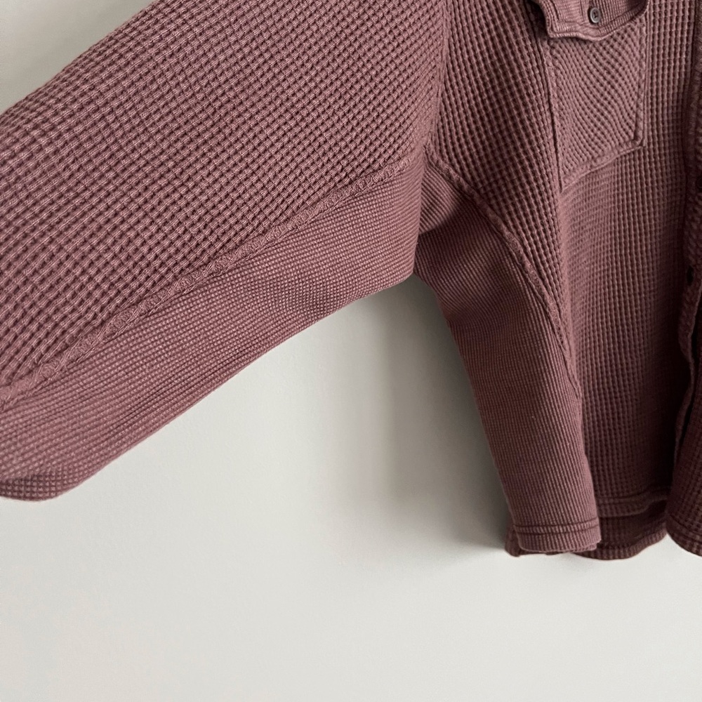 Aerie Brown Lumberjane Waffle Knit Button Down Shirt Jacket Oversized Small - Picture 5 of 10